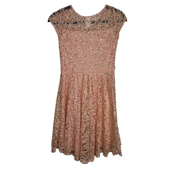 Just Kids Girls Salmon Pink Lace Sequin Sleeveless Party Dress Size 14 USA Made - Picture 7 of 10